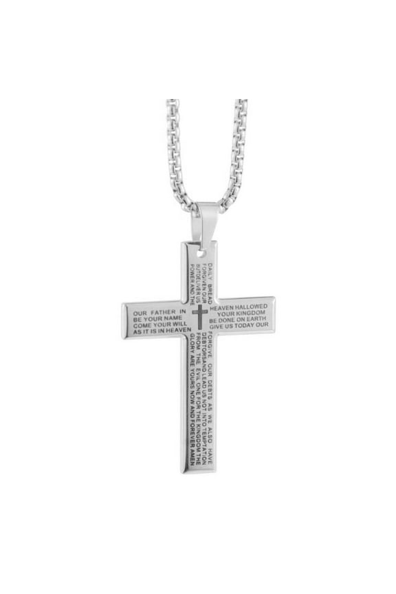 English Lord's Prayer Bible Cross Stainless Steel Chain Men Pendant Necklace Men T1K3