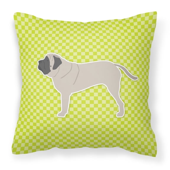 English Mastiff Checkerboard Green Fabric Decorative Pillow