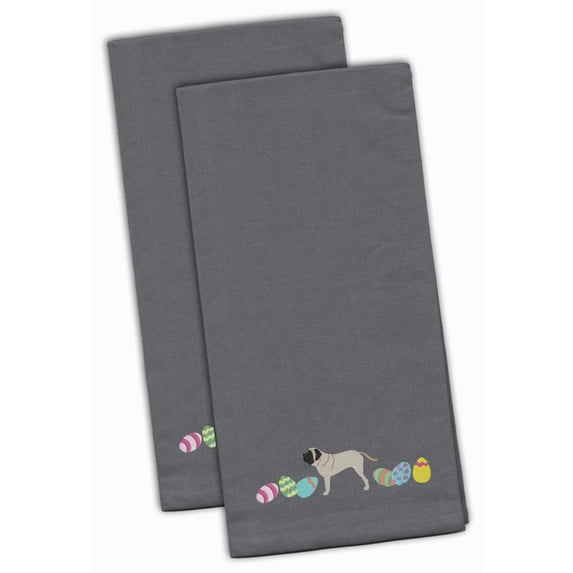 English Mastiff Easter Gray Embroidered Towel Set of 2