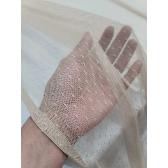 English Mesh Nude Beige Polka Dots Fabric For Dress Fabric By The Yard Stretch