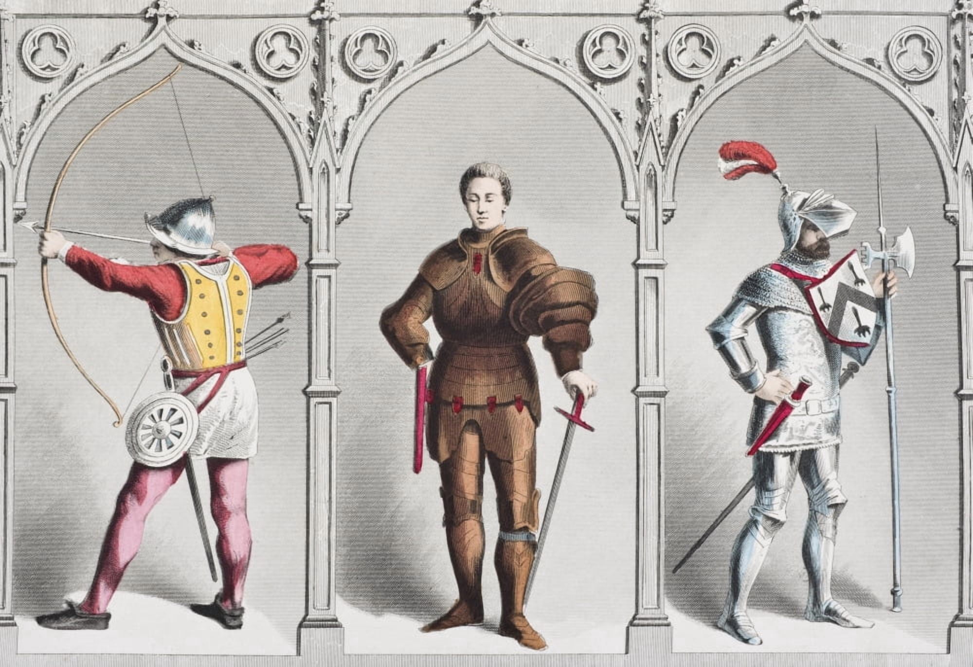 English Military Costume Mid-Fifteenth Century From The National And Domestic History Of England By William Aubrey Published London Circa 1890 Canvas Art - Ken Welsh Design Pics (34 x 24)