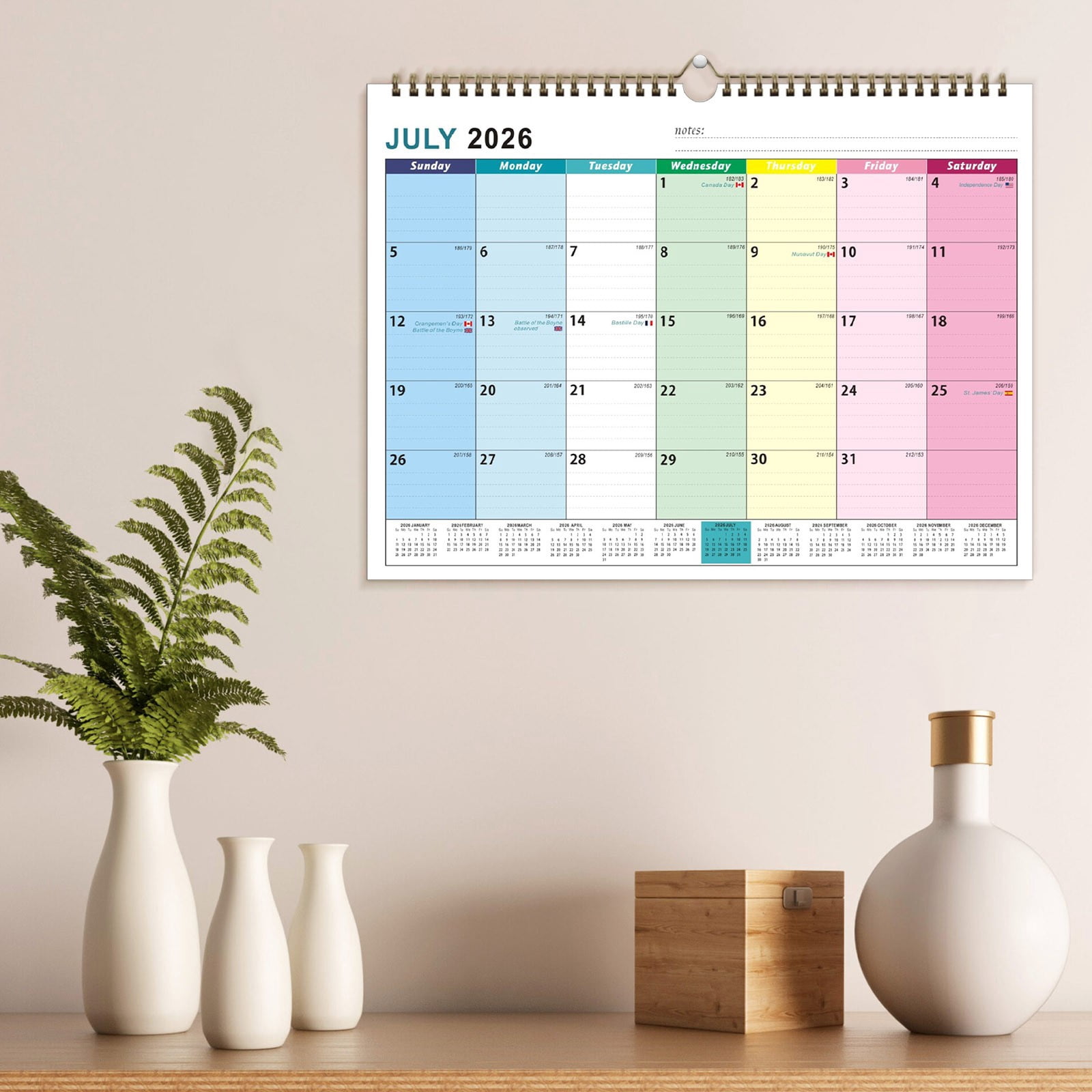 English Monthly Wall Hanging Calendar - Complete Schedule Planner from July 2026 to December ...