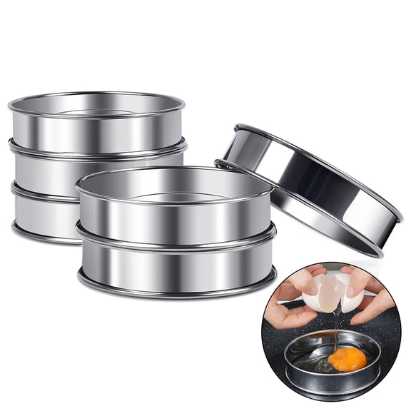 English Muffin Rings, ARRITZ 6 Pcs 4 inch Double Rolled Stainless Steel Crumpet Tart Rings, Cakes Molds for Baking