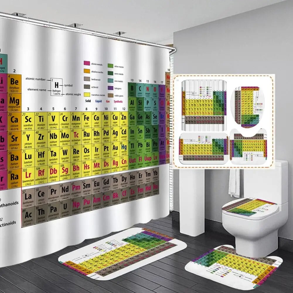 English Periodic Table of Elements Shower Curtain Set Kids Students