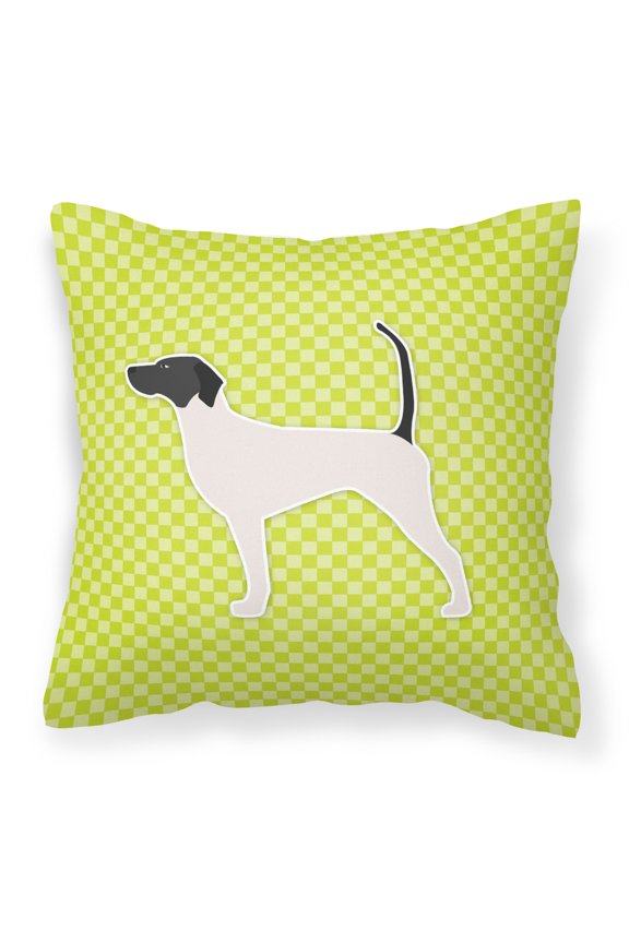 English Pointer Checkerboard Green Fabric Decorative Pillow