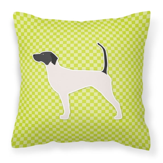 English Pointer Checkerboard Green Fabric Decorative Pillow