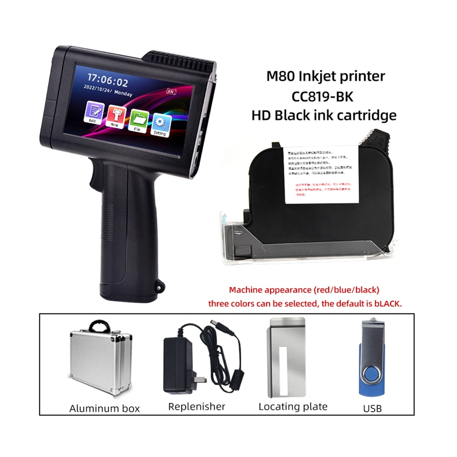 English Portable Small Label Handheld Inkjet Printer Production Date QR Code Batch Number Logo HD Printing Fadeless Fast Drying ,Fast Printing