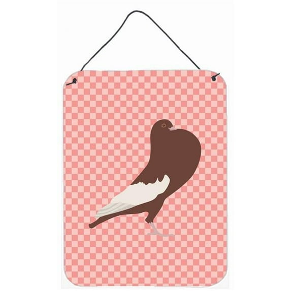 English Pouter Pigeon Pink Check Wall or Door Hanging Prints - Pink Check - 12 x 16 in.