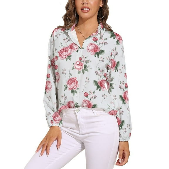 English Rose Long Sleeve Blouse Woman Streetwear Casual Shirts Summer Oversize Woman Streetwear Clothing Birthday Present