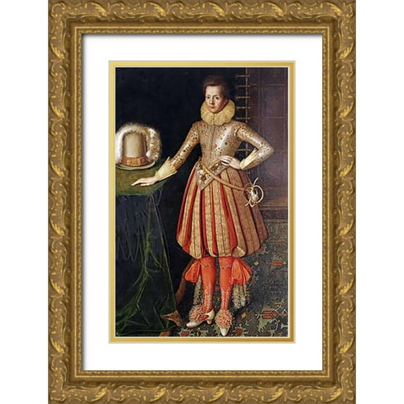 English School 17x24 Gold Ornate Wood Framed with Double Matting Museum Art Print Titled - Portrait of a Gentleman