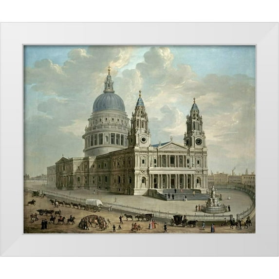 English School 18x15 White Modern Wood Framed Museum Art Print Titled - View of St. Pauls Cathedral