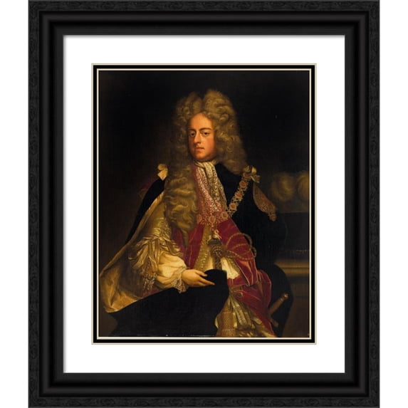 English School 20x24 Black Ornate Framed Double Matted Museum Art Print Titled: Portrait of King George I of Great Britain (18th Century)