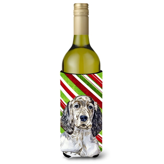 English Setter Candy Cane Holiday Christmas Wine Bottle Hugger