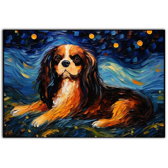 English Setter Dog Watercolor Starry Night Van Gogh Painting Kits, Painting Watercolor Canvas, Canvas Suitable for Room Decor Cafe Decor Or Gift for Friends