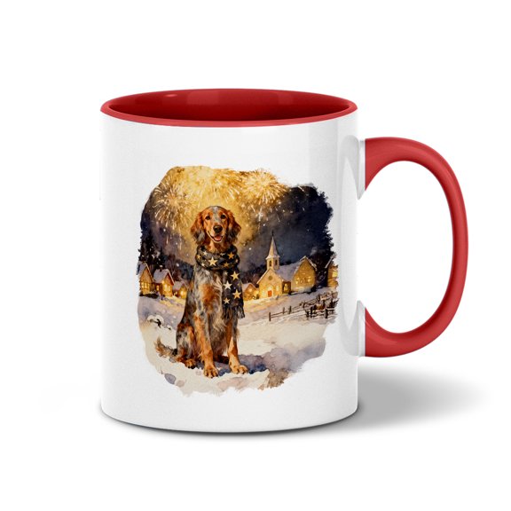 English Setter Happy New Year 2026 with Fireworks on New Year's Eve 11oz Accent Two-tone Mug Dog Lover Coffee Tea Cup - 12022