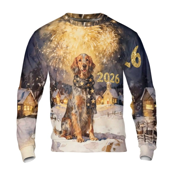 English Setter Happy New Year 2026 with Fireworks on New Year's Eve All Over Print 3D Sweatshirt Unisex Merch Dog Lover - 12022