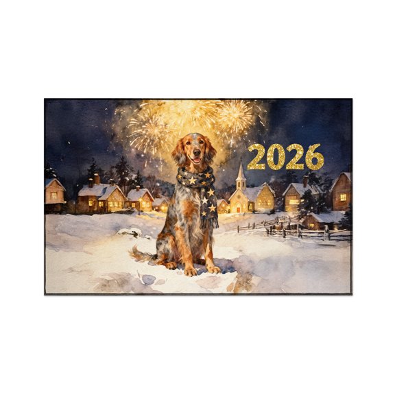 English Setter Happy New Year 2026 with Fireworks on New Year's Eve Indoor Rug Dog Lover Carpet Living Bed Room Sofa Home Decor - 12022