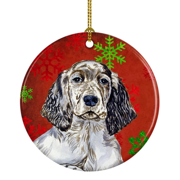Carolines Treasures LH9322-CO1 English Setter Red Snowflake Holiday Christmas Ceramic Ornament, Multicolor