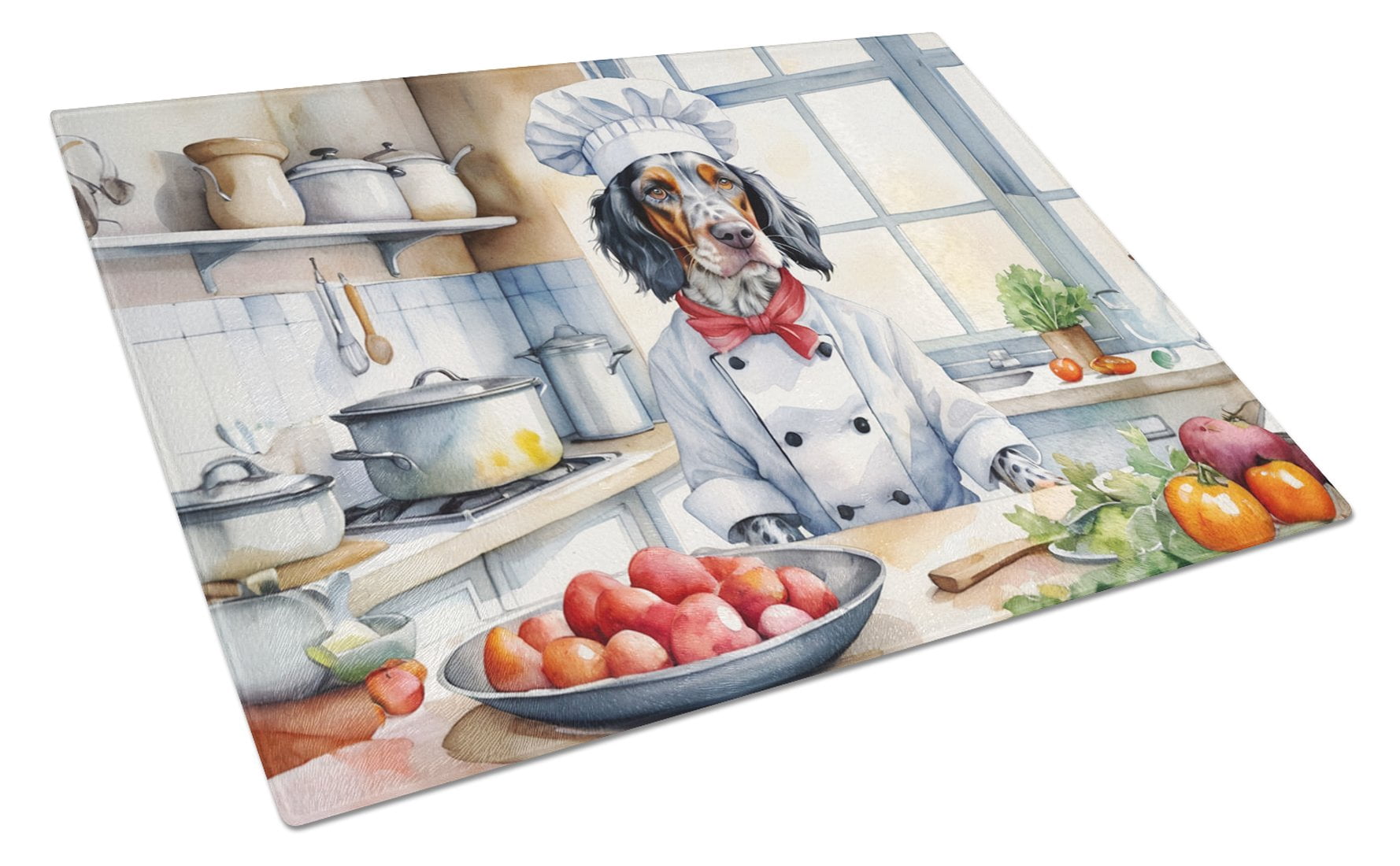 English Setter The Chef Glass Cutting Board 12 in x 15 in