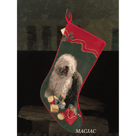 English Sheepdog Needlepoint Christmas Stocking MACJACLLC Weight 1 lb