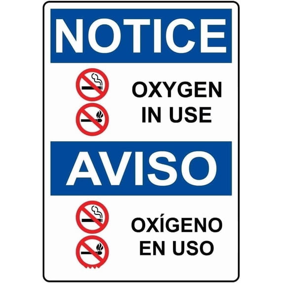 English + Spanish OSHA Notice Oxygen in Use Sign with Symbol General ...