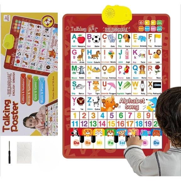 English and Spanish Talking Wall Chart for Kids, Electronic Interactive Alphabet Wall Chart Talking ABC and Numbers, Early Learning Educational Alphabet Poster for Boys Girls Child