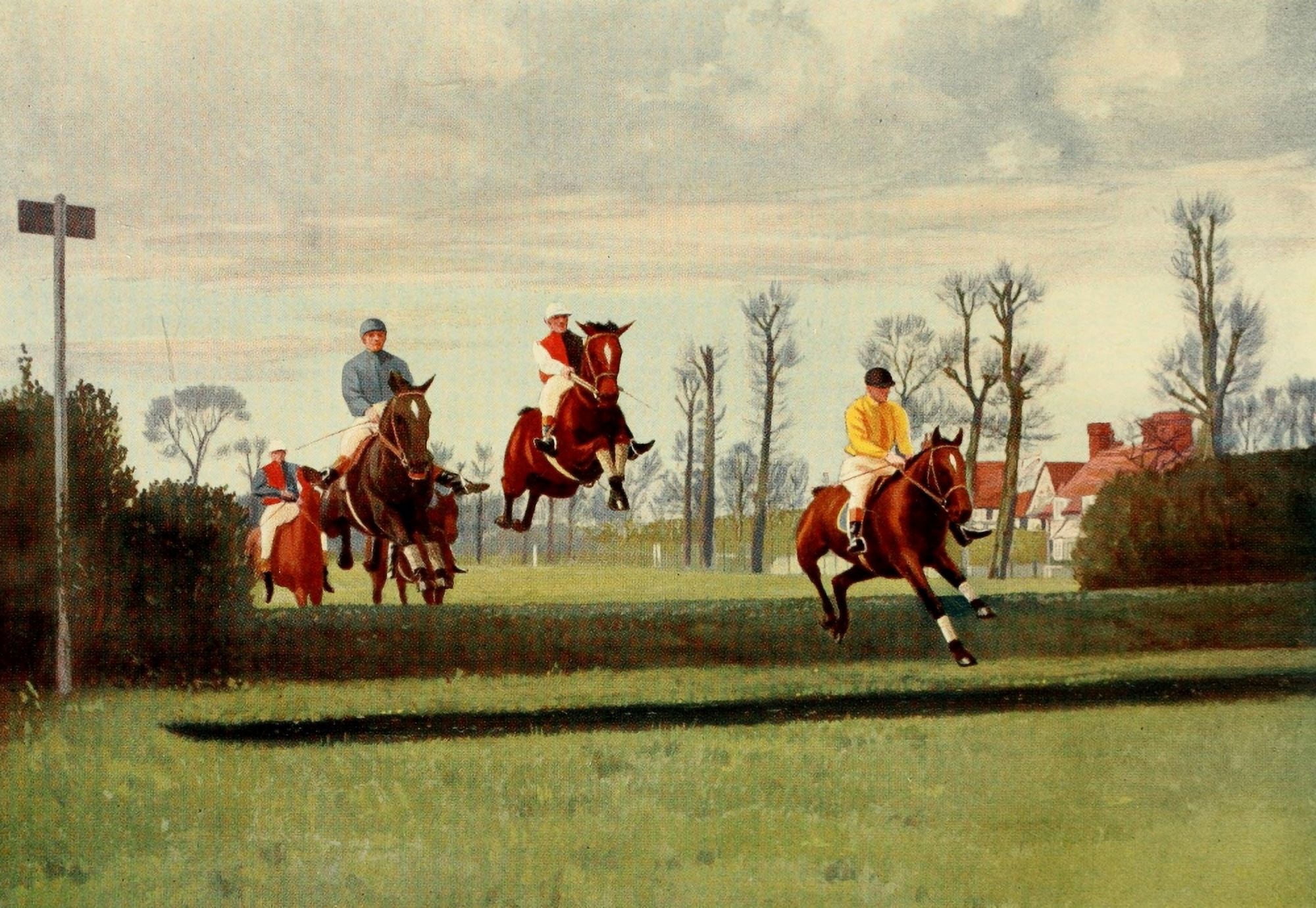 English Sport 1903 The water jump Canvas Art - Unknown (18 x 24)