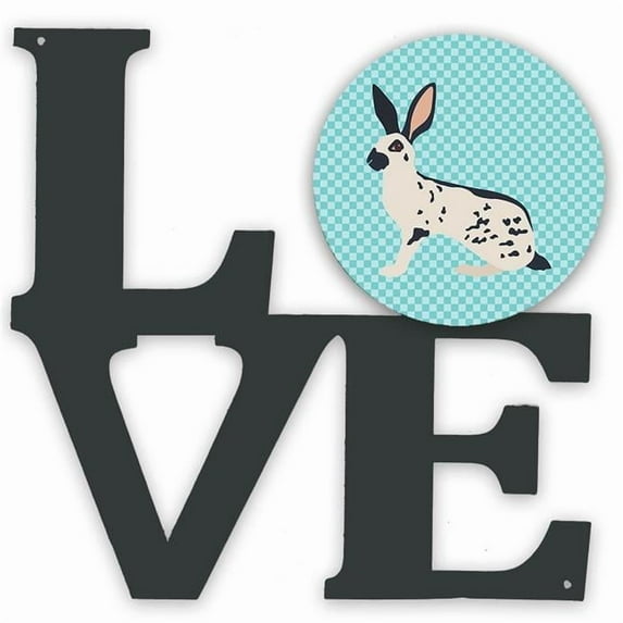English Spot Rabbit Blue Check Metal Wall Artwork LOVE