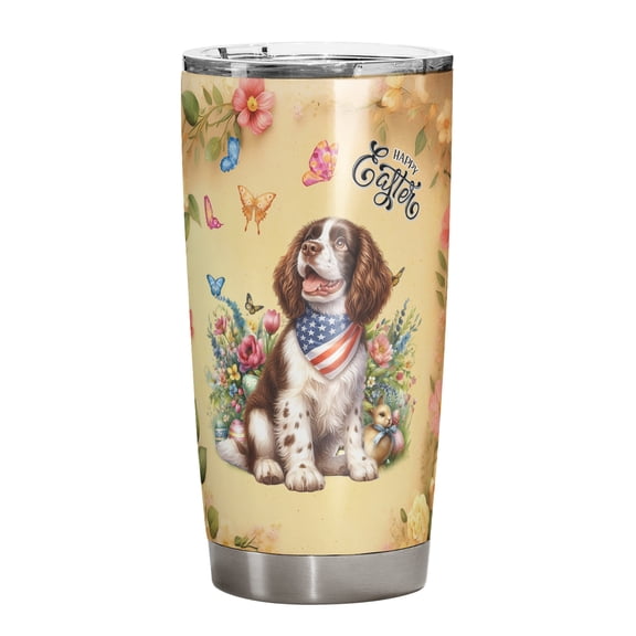 English Springer Spaniel Celebrates Spring and Enjoys a Happy Easter 20oz Stainless Steel Tumbler Insulated Cup with Lid Springers Dog Lover Gifts - 02001