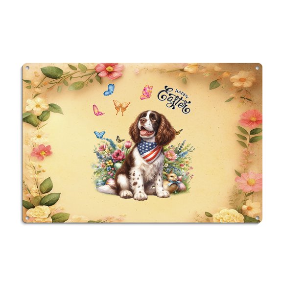 English Springer Spaniel Celebrates Spring and Enjoys a Happy Easter Horizontal Metal Aluminum Sign Springers Dog Lover Gifts Wall Art Home Decor - 02001