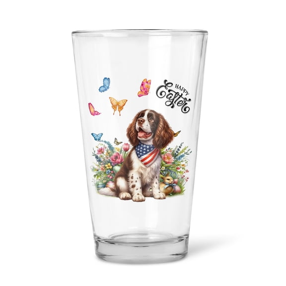 English Springer Spaniel Celebrates Spring and Enjoys a Happy Easter 16oz Pint Beer Glass Mug Springers Dog Lover Gifts Beer Glasses Cup - 02001