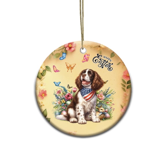 English Springer Spaniel Celebrates Spring and Enjoys a Happy Easter Ceramic Round Ornament Springers Dog Lover Gifts Home Tree Decor - 02001