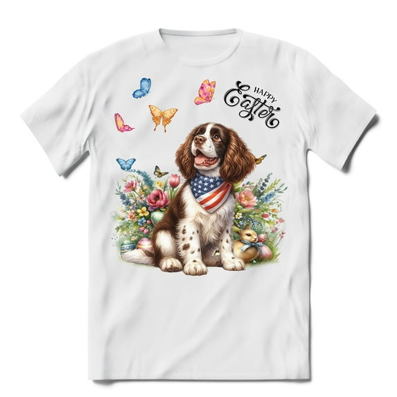 English Springer Spaniel Celebrates Spring and Enjoys a Happy Easter Shirt T-shirt Unisex Merch Springers Dog Lover Gifts - 02001