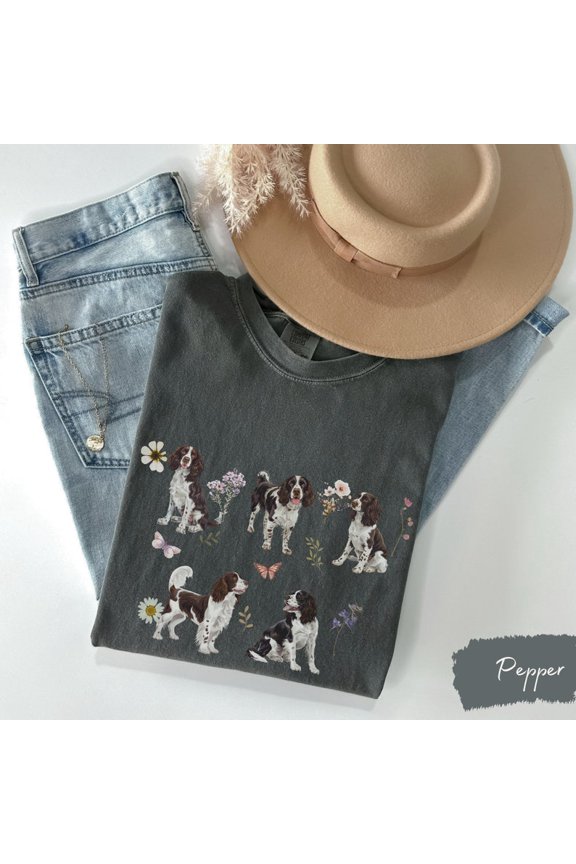 English Springer Spaniel Cottagecore T-Shirt All Size S-3XL