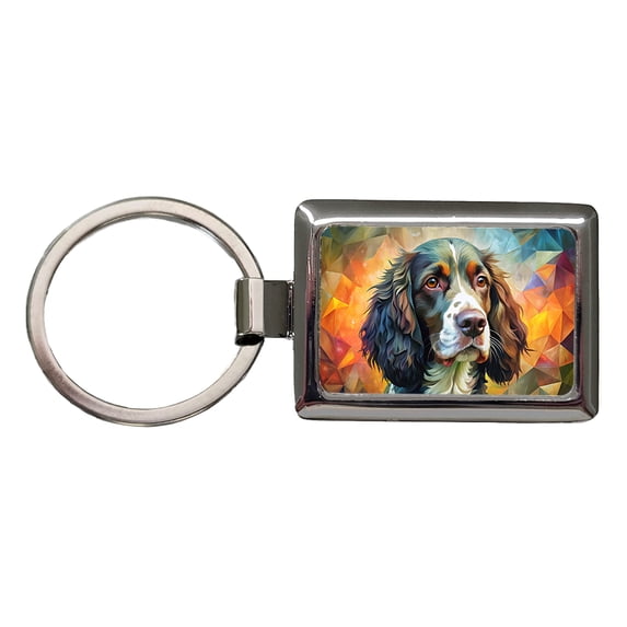 English Springer Spaniel Dog Abstract Art Metal Rectangle Keychain