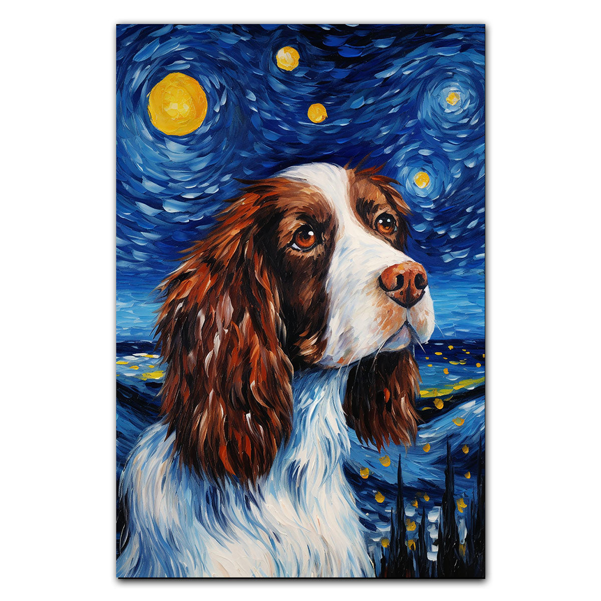 English Springer Spaniel Dog Art Canvas, Starry Night Van Gogh Oil ...