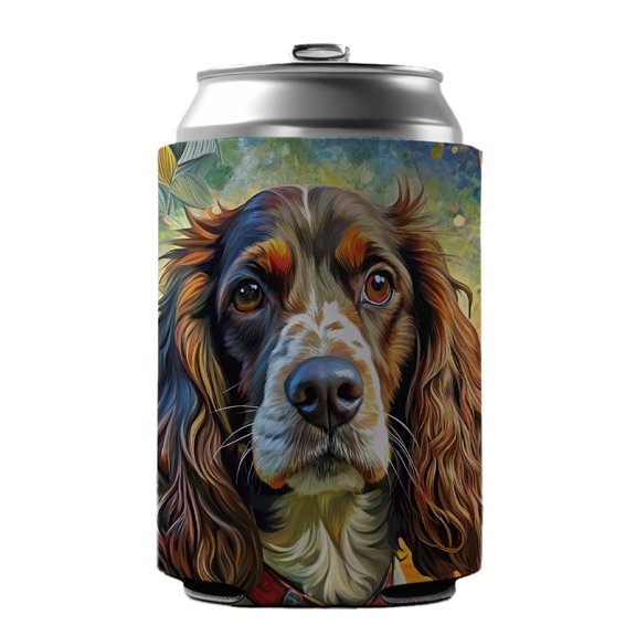 English Springer Spaniel Dog Bohemian Art Drink Beer Soda Insulated Sleeve Holder Can Cooler Hugger