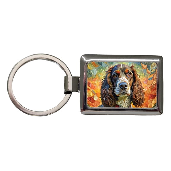 English Springer Spaniel Dog Bohemian Art Metal Rectangle Keychain