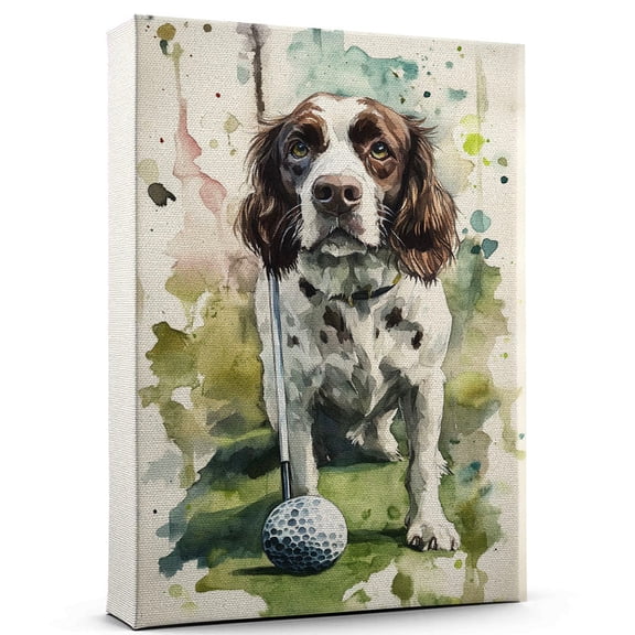 English Springer Spaniel Dog Canvas Canvas Golf Theme Dog Art for Wall, English Springer Spaniel Dog Playing Golf Wall Art, Dog Lover Canvas Decor