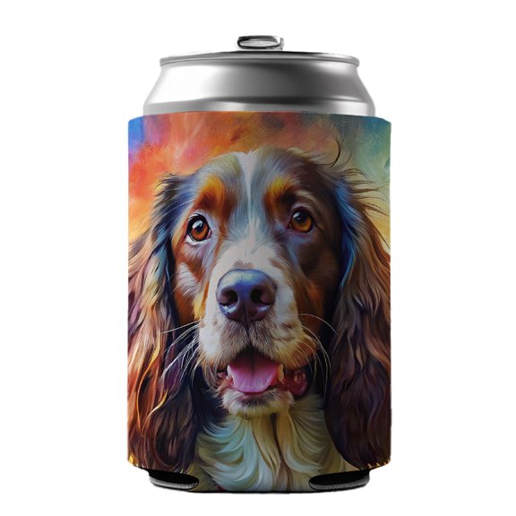 English Springer Spaniel Dog Expressionism Art Drink Beer Soda Insulated Sleeve Holder Can Cooler Hugger