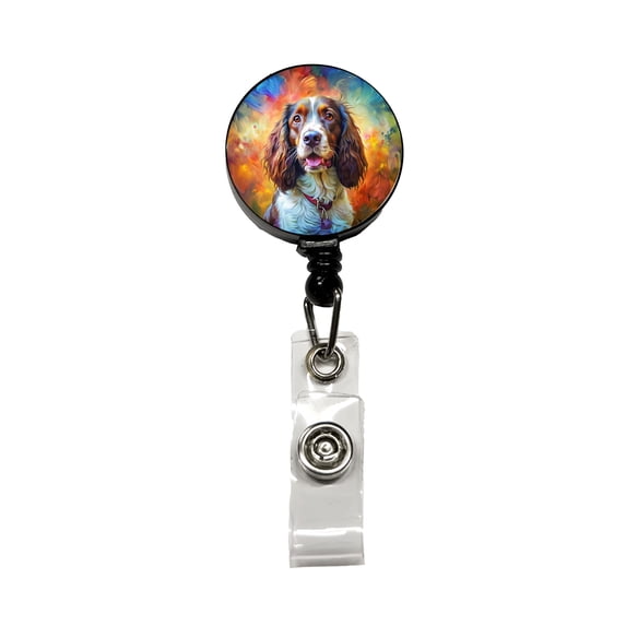 English Springer Spaniel Dog Expressionism Art Retractable Reel ID Badge Key Card Name Tag Holder with Clip