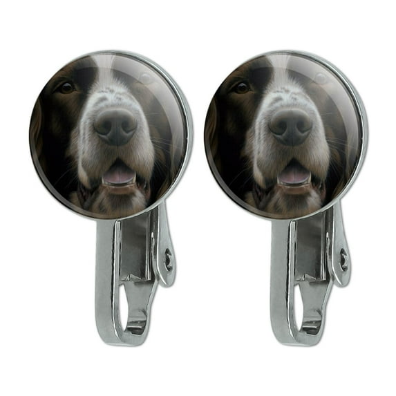 English Springer Spaniel Dog Face Closeup Novelty Clip-On Stud Earrings
