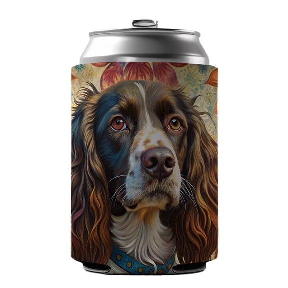 English Springer Spaniel Dog French Bohemian Art Drink Beer Soda Insulated Sleeve Holder Can Cooler Hugger