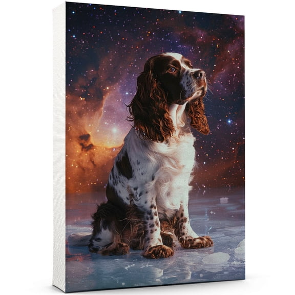 English Springer Spaniel Dog Lying in The Snow Canvas Print Wall Art Famous Painting for Kids Nursery Bedroom Living Room Office Home