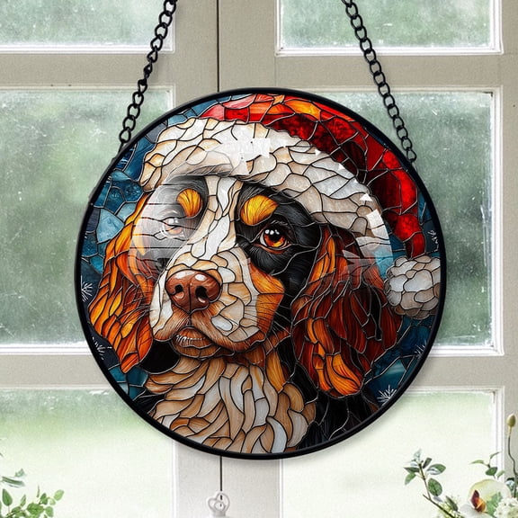 English Springer Spaniel Dog Ornament Christmas 2025 - English Springer Spaniel Dog Christmas Stained Glass SunCatcher for Window , Dog Christmas, Xmas Gifts, Christmas Keepsake