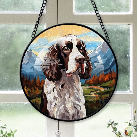 English Springer Spaniel Dog Ornament Christmas 2025 - English Springer Spaniel Dog Christmas Tree Stained Glass SunCatcher for Window, Dog Christmas, Xmas Dog Decor Christmas