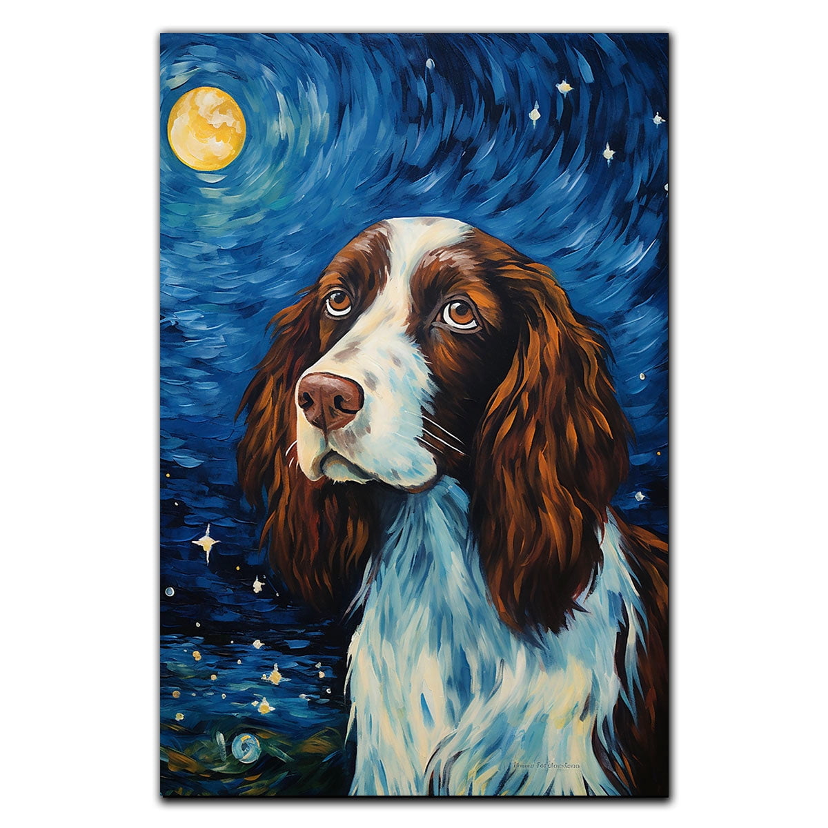English Springer Spaniel Dog Painting and Van Gogh Starry Night ...