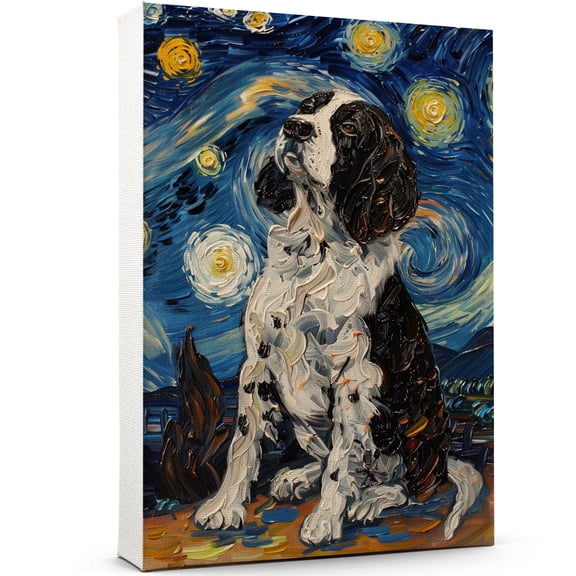 English Springer Spaniel Dog Starry Night Canvas Wall Art Prints, Dog Art Canvas Painting Poster,Pet Canvas Painting Puppy Artwork 8x12 inches