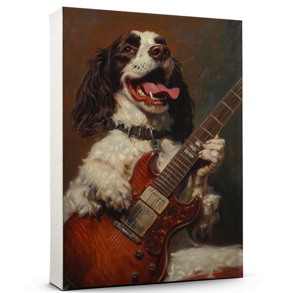 English Springer Spaniel Dog Stretched Canvas Size 8x12 Guitar Canvas – Funny English Springer Spaniel Dog Team Player Wall Art, Ideal Gift Guitar , Dog Owner