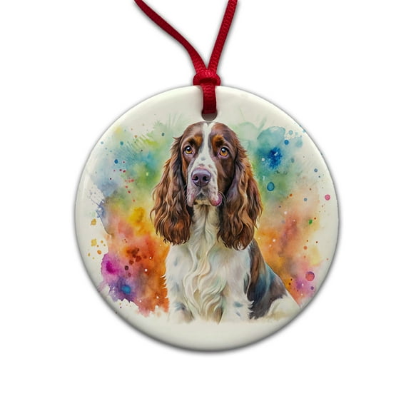 English Springer Spaniel Dog Watercolor Style Christmas Tree Holiday Round Ceramic Ornament